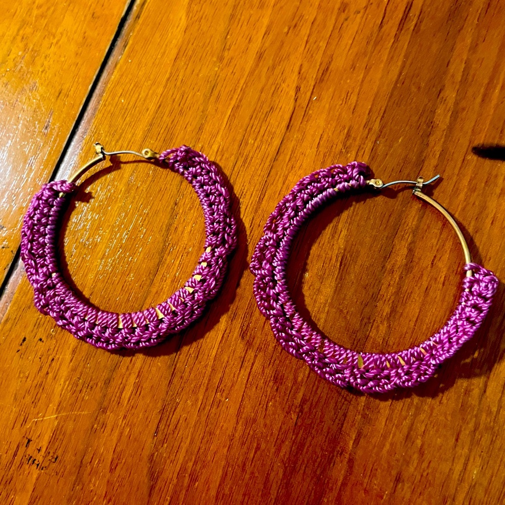 Boho Purple Crochet Hoop Earrings